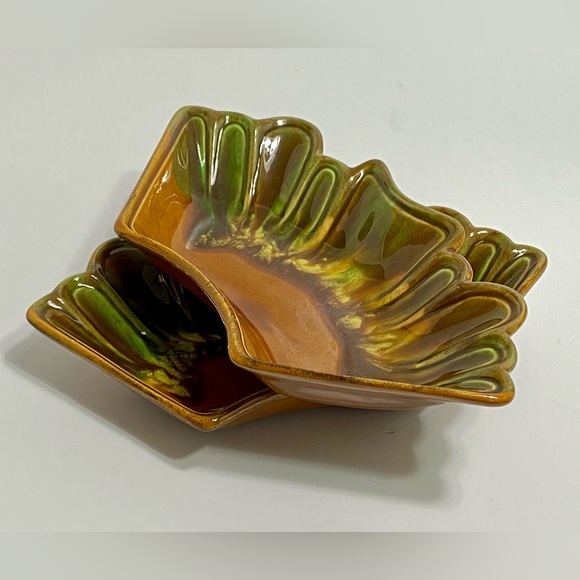 Vintage California Pottery Brown Green Drip Glaze Side Dishes Or Bowls L-58 MINT - Picture 1 of 11
